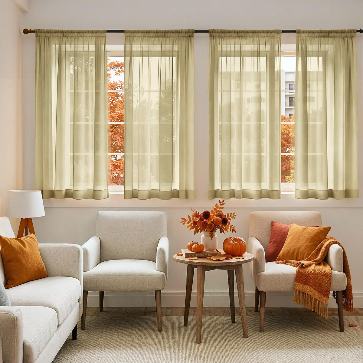 MIULEE Beige Sheer Curtains 84 Inches Long 4 Panels 42 x 84 Inches