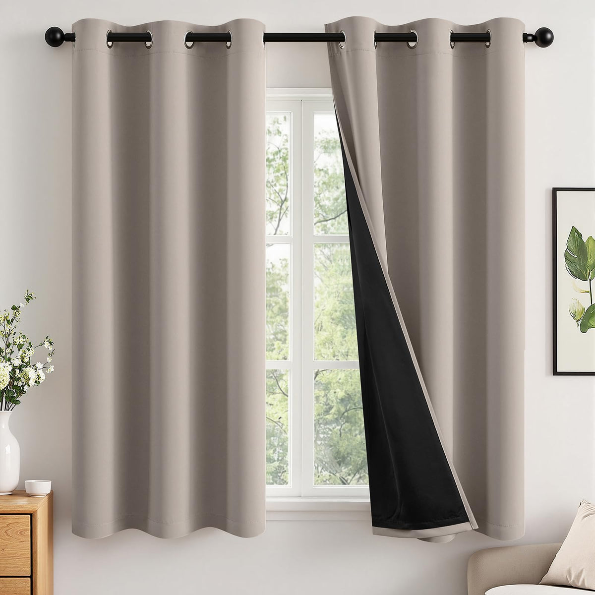 MIULEE Cream 100% Blackout Curtains for Bedroom 40x63 Inch Long