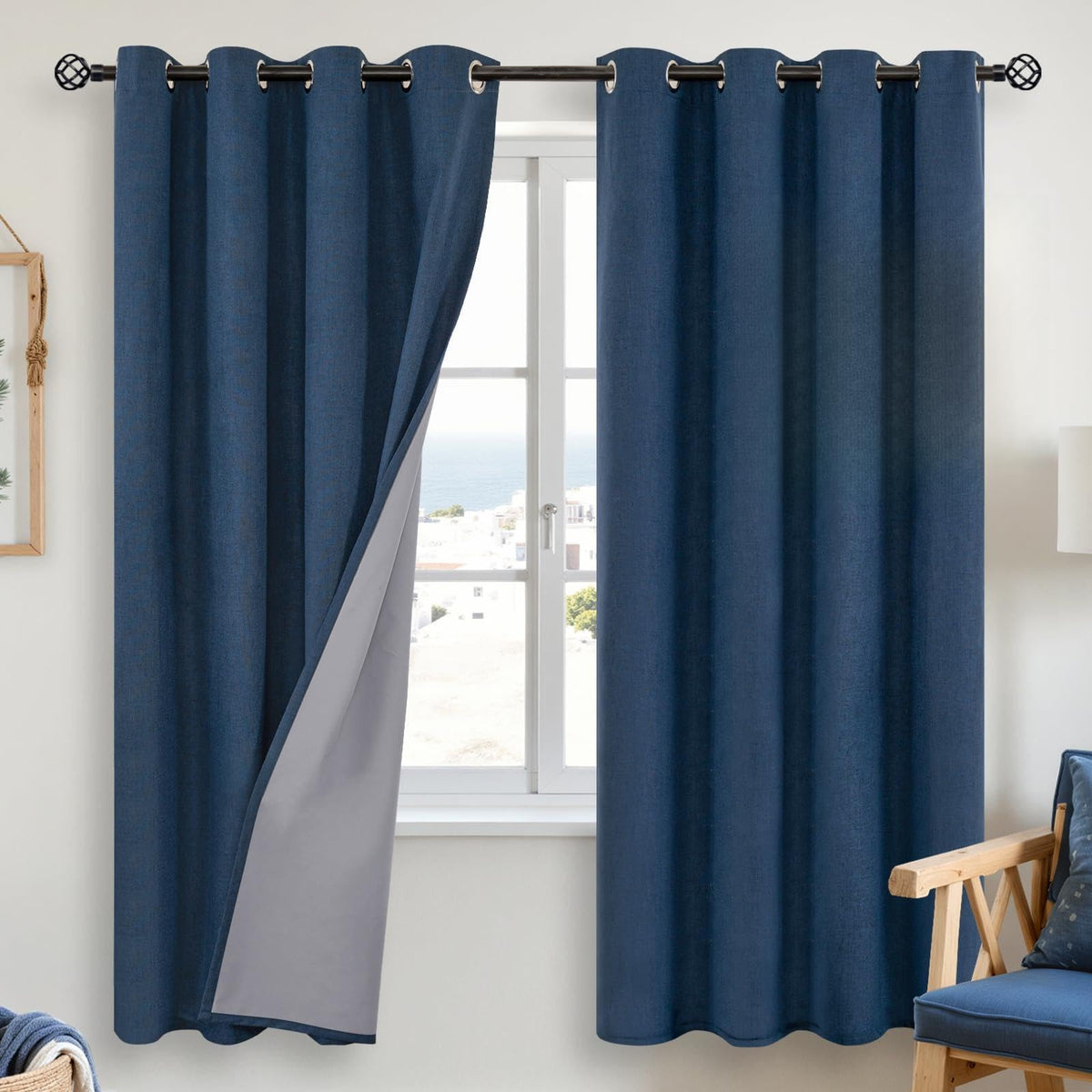 YoungsTex Linen Blackout Curtains 63 Inch Length Bedroom Beige Darkening