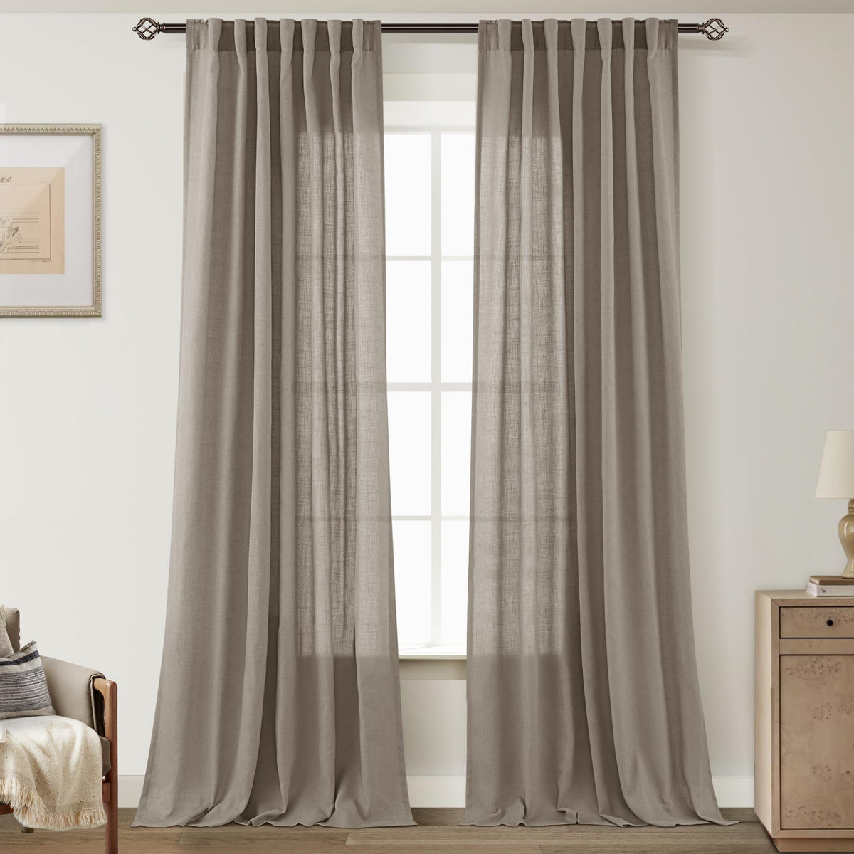 96 inch Long Linen Curtains 2 Panels for Living Room Back Tab Cream Ivory Light Filtering Semi Sheer Curtain 96 inches Long Boho Farmhouse Rustic Linen Drapes Floor to Ceiling Length 8 FT