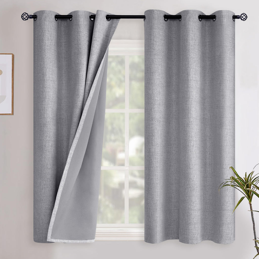 YoungsTex Linen Blackout Curtains 63 Inch Length Bedroom Beige Darkening