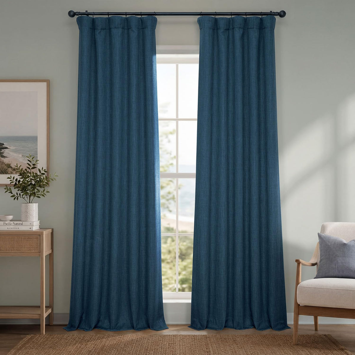 Faux Linen Curtains for Living Room (1 Panel) - 50W X 96L, Birch Taupe