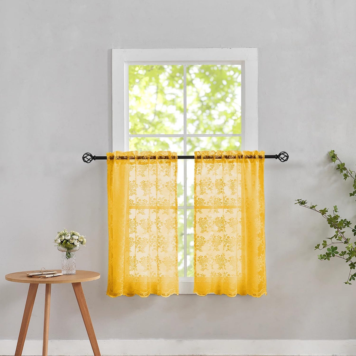 YJ YANJUN Vintage Lace Curtains 84 Inches Long-Victorian Floral Pattern Ivory Sheer Curtain Panels for Living Room Bedroom French Door, Light Filtering Drapes, 2 Panels 52W x 84L Cream