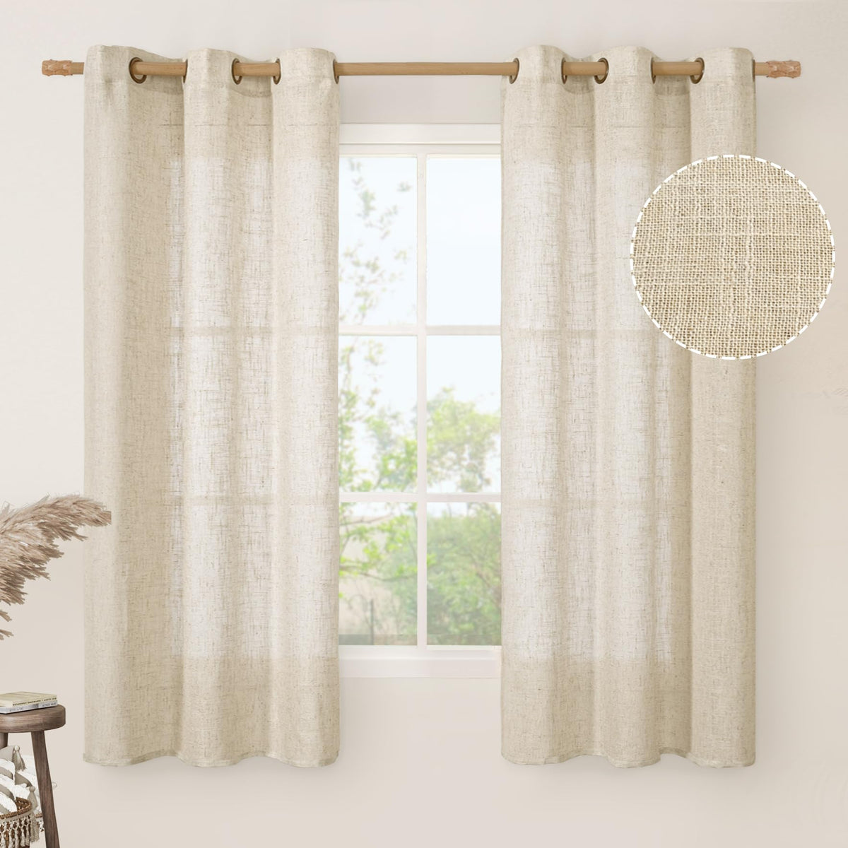 LAMIT Cream Ivory Linen Semi Sheer Curtains 84 inch Length for Bedroom