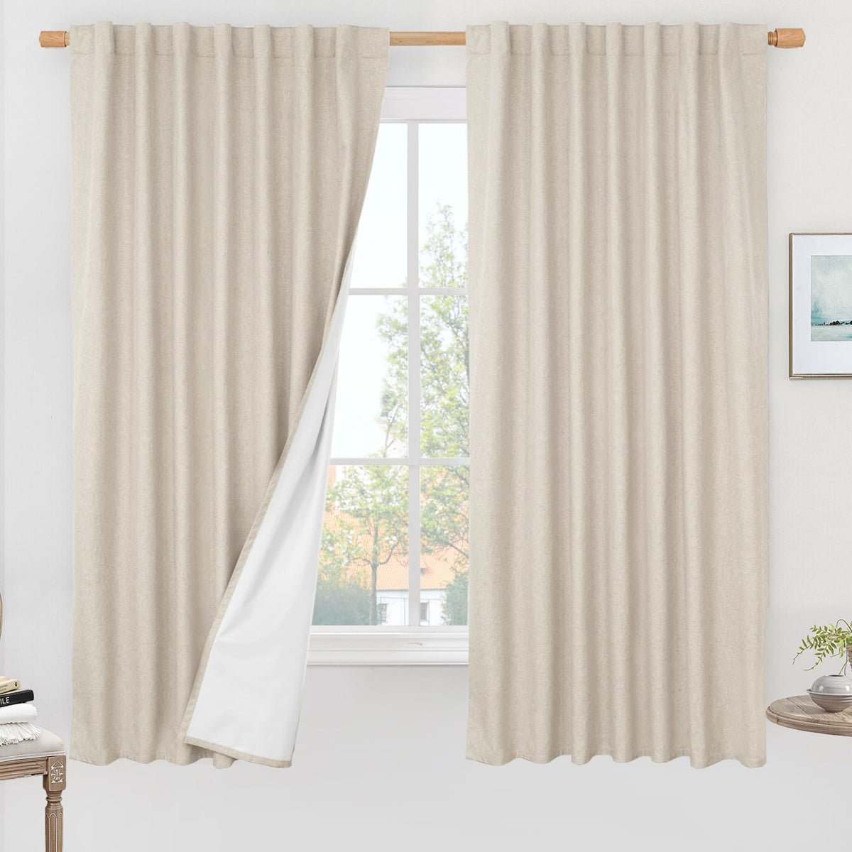 LAMIT 100% Blackout Short Linen Curtains for Cafe 40 Inch Length, Ivory