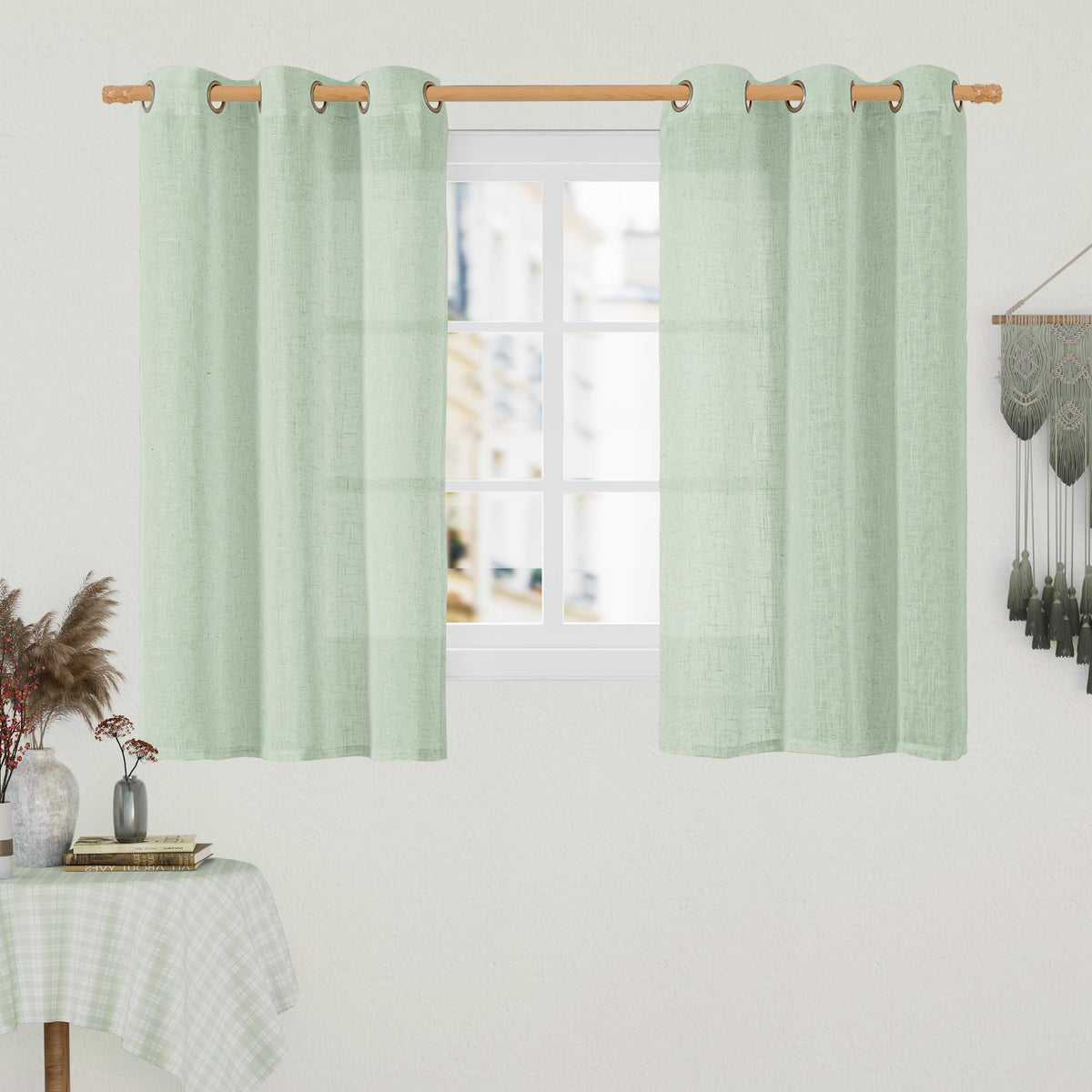 LAMIT Cream Ivory Linen Semi Sheer Curtains 84 inch Length for Bedroom