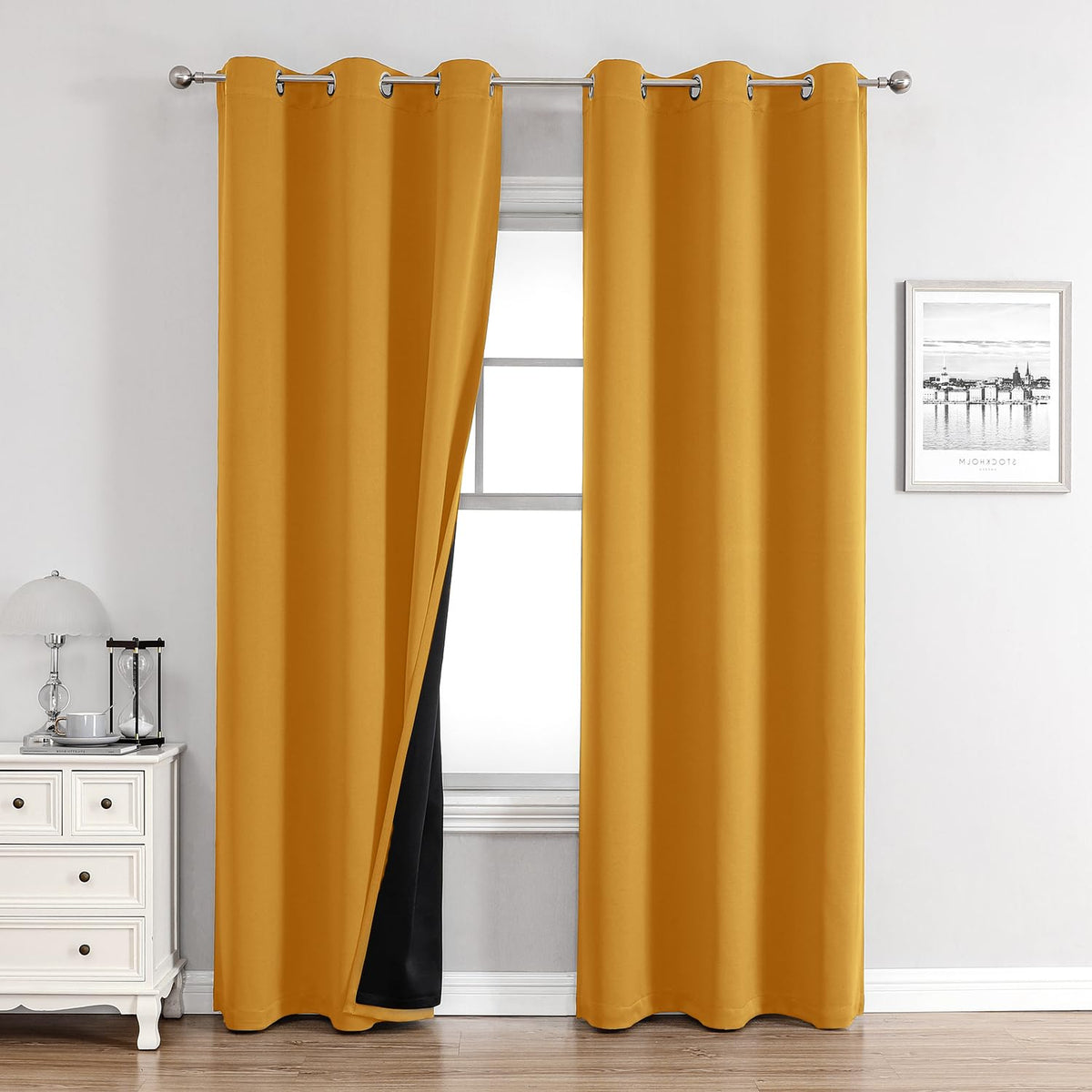 ChrisDowa 100% Blackout Curtains for Bedroom 63 Inch Long with Black Liner