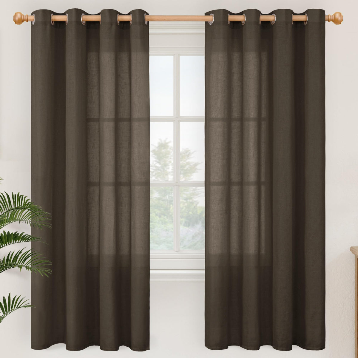 YoungsTex Linen Semi Sheer Curtains 63 Inch Length, Light Filtering Drapes