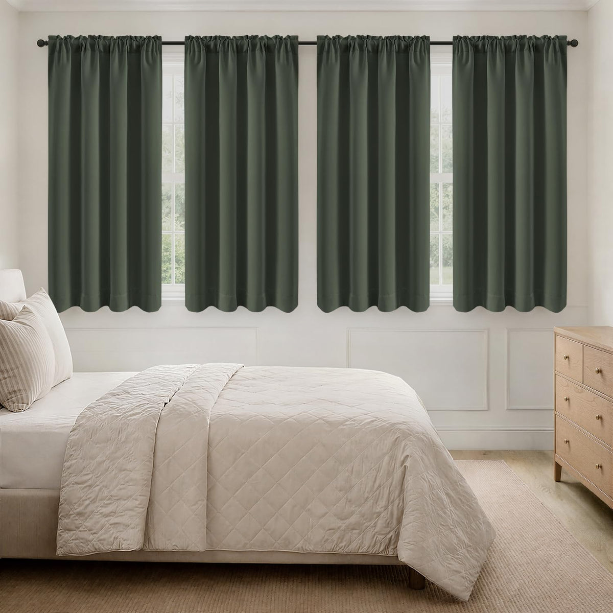 MIULEE Sage Green Blackout Curtains 63 Inch Length for Bedroom 4 Panels