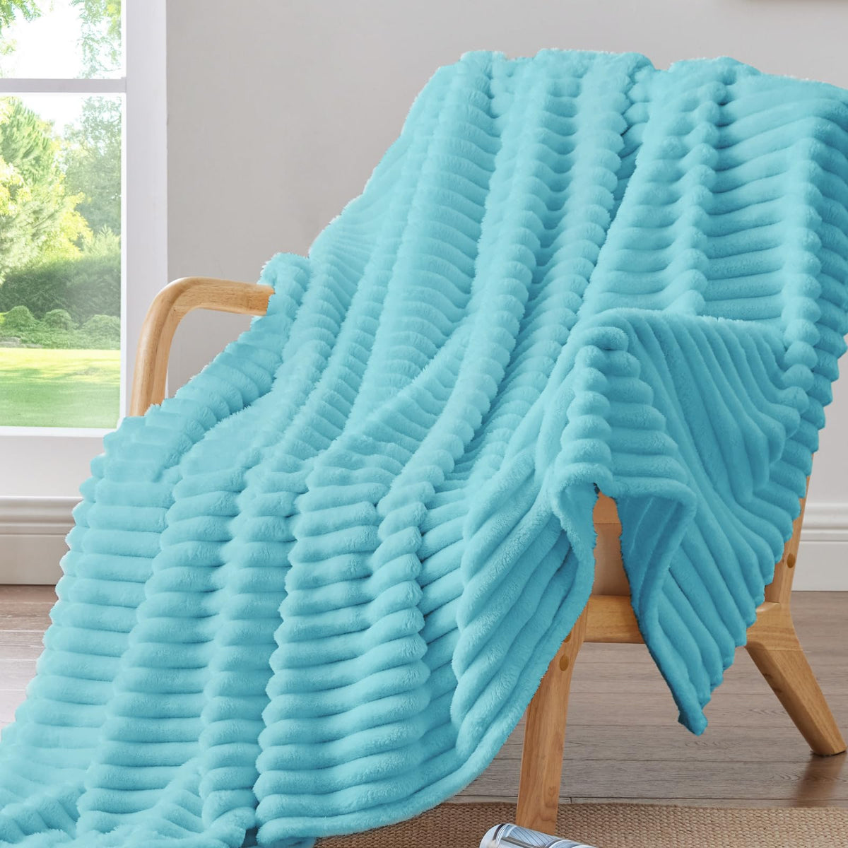 BEDELITE Ribbed Fleece Throw Blanket for Couch, Cream, 50"x60"