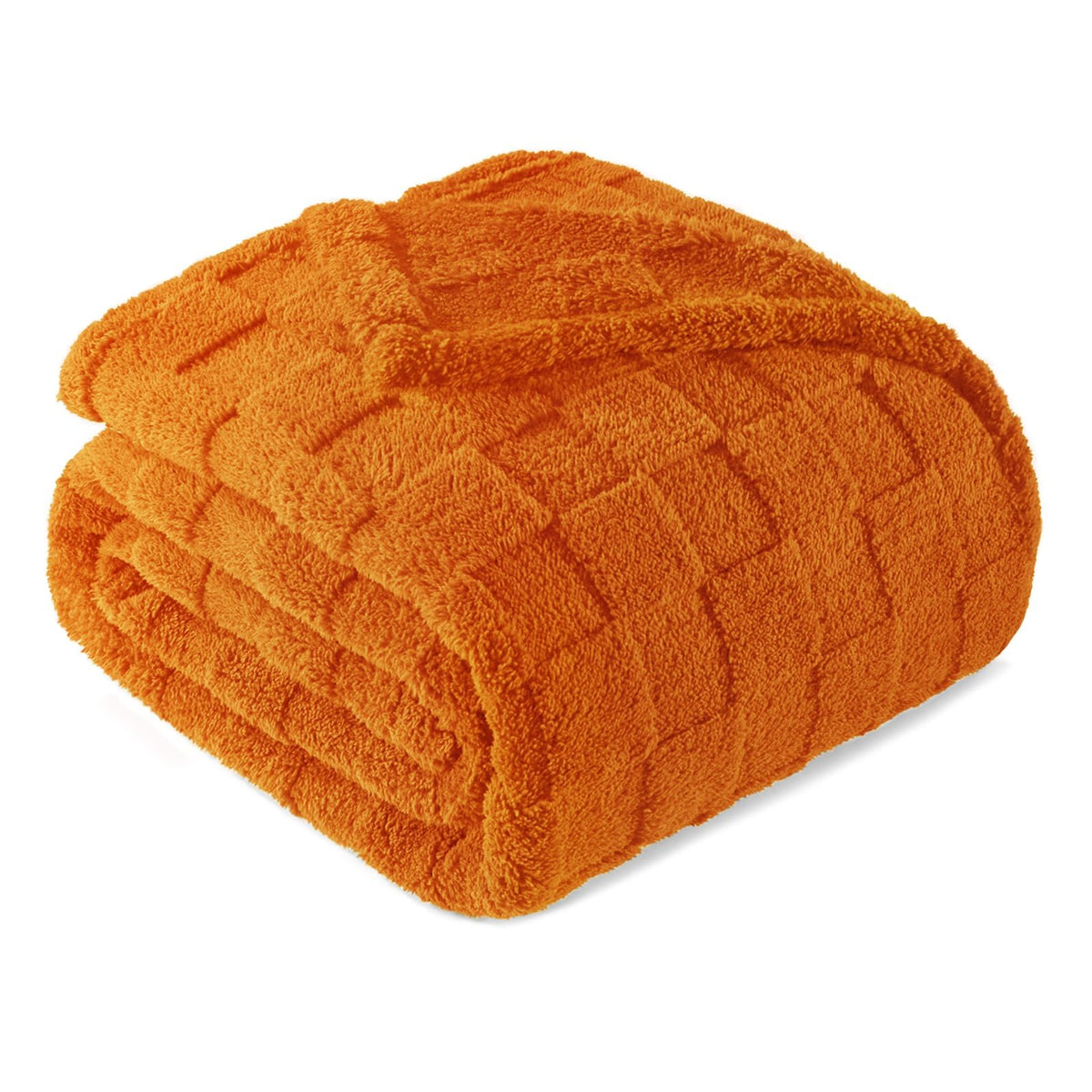 Exclusivo Mezcla 3D Checkered Fleece Throw Blanket for Couch, Ivory