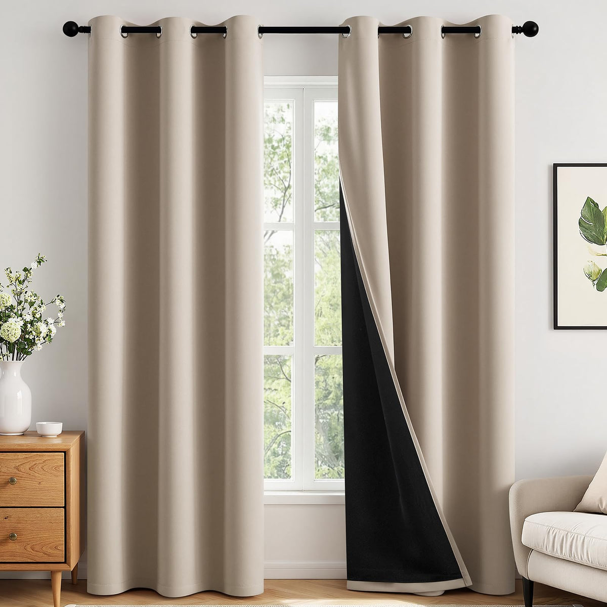 MIULEE Cream 100% Blackout Curtains for Bedroom 40x63 Inch Long