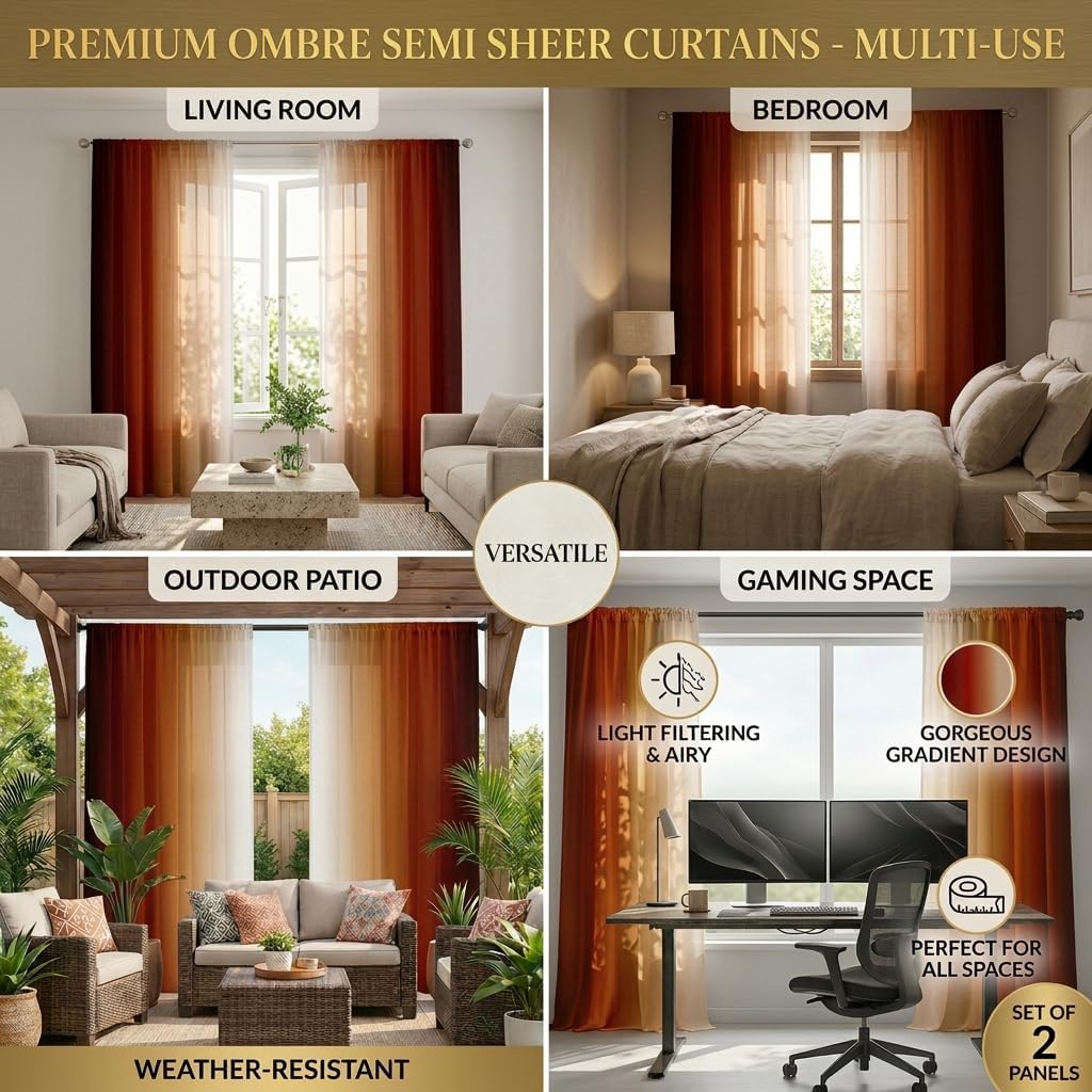 Burnt Orange Curtains 84 Inch Length for Living Room,2 Panels