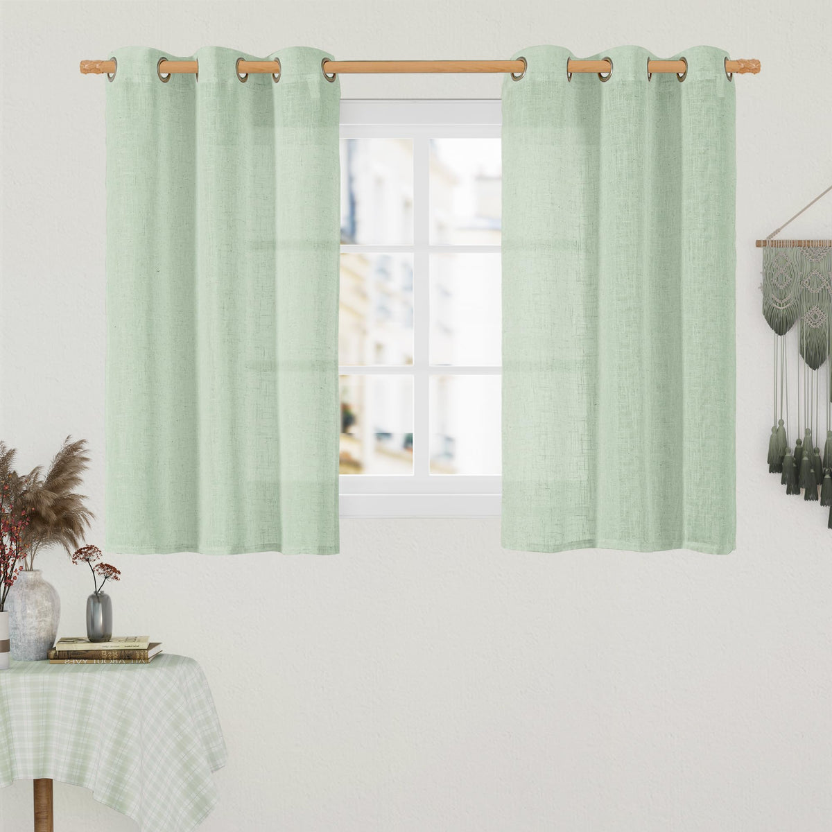 LAMIT Cream Ivory Linen Semi Sheer Curtains 84 inch Length for Bedroom