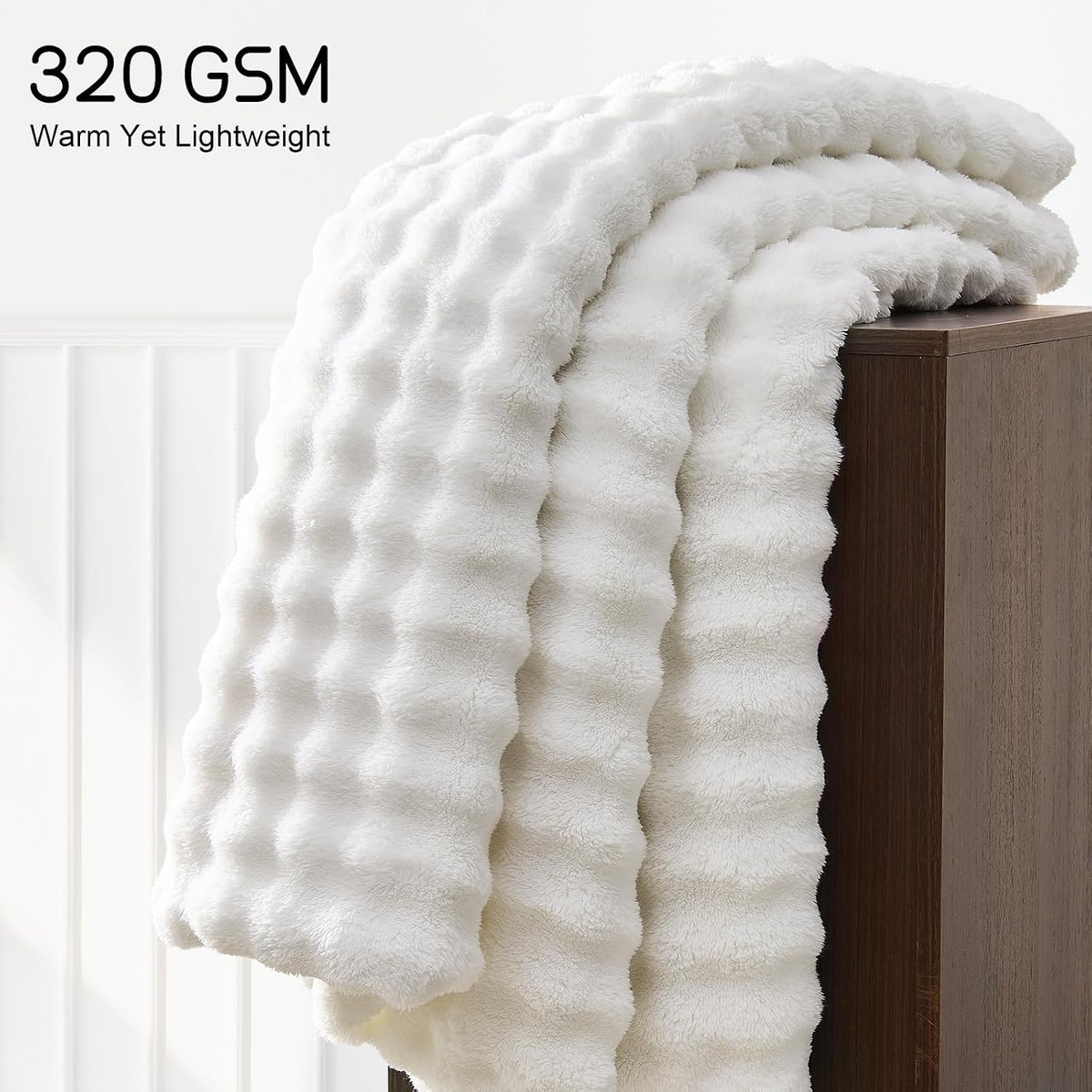 Lotus Karen 3D Bubble Fleece Blanket for Couch - Ultra Soft Fluffy White Throw Blanket for Sofa Bedroom, Lightweight Cozy Throw for All Season, Adults Women Kids Off White, 50"x60"