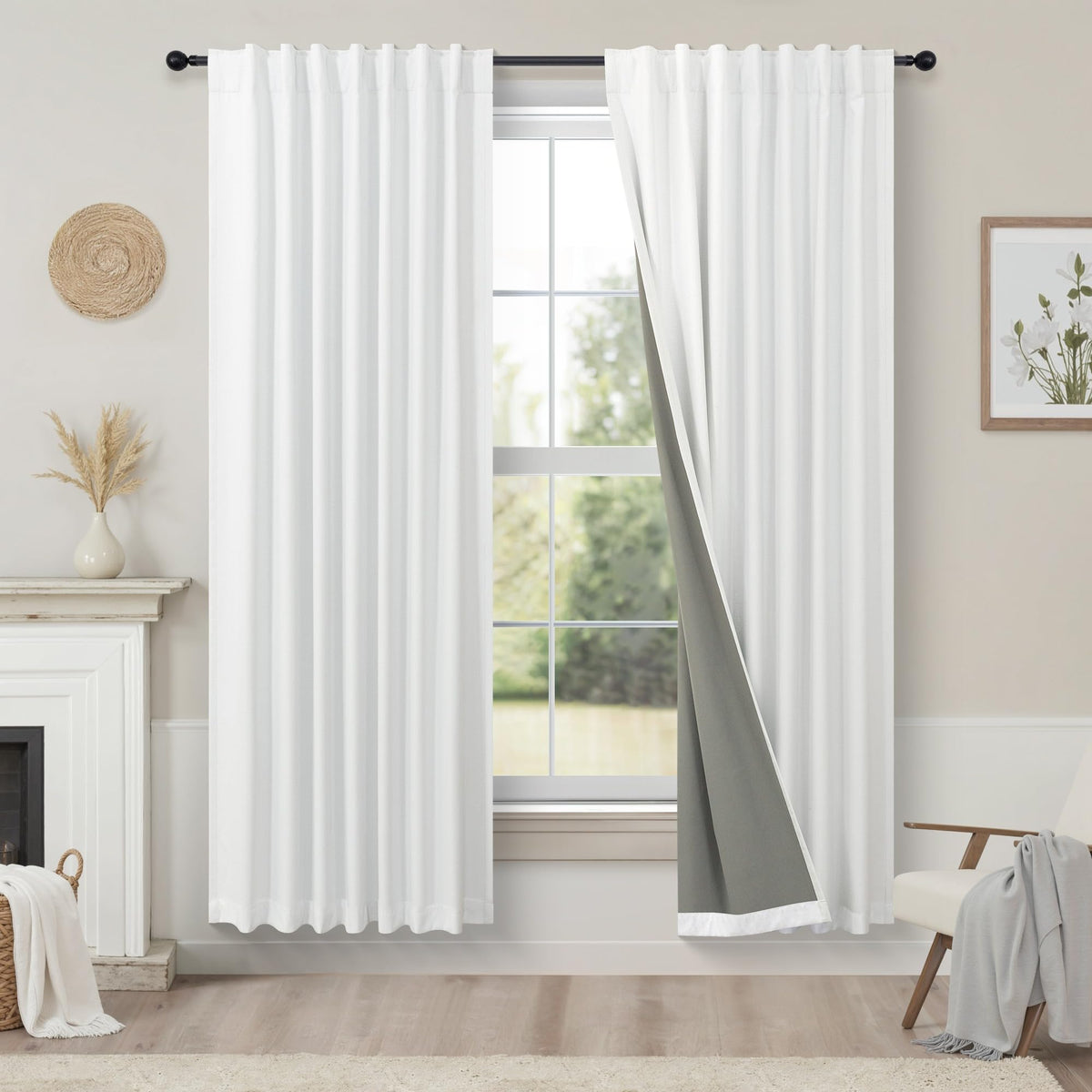 100% Blackout Curtains 84 Inch Length 2 Panels Set Neutral Boho Linen Farmhouse for Bedroom Windows Living Room Darkening Thermal Insulated Drapes Natural Cream Ivory 7ft Long Back Tab Pleated Pocket