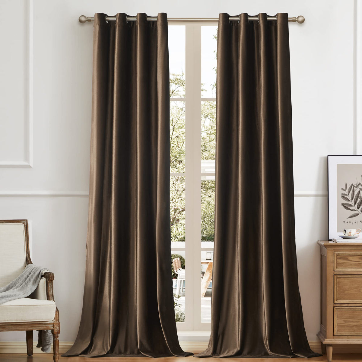 BULBUL Velvet Gold Grommet Blackout Curtains 84 inch Length for Living Room