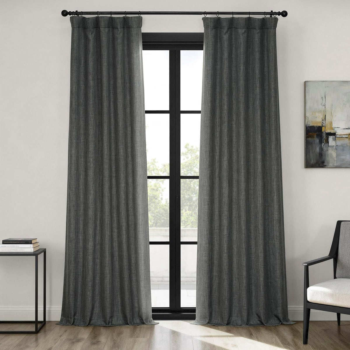 Faux Linen Curtains for Living Room (1 Panel) - 50W X 96L, Birch Taupe