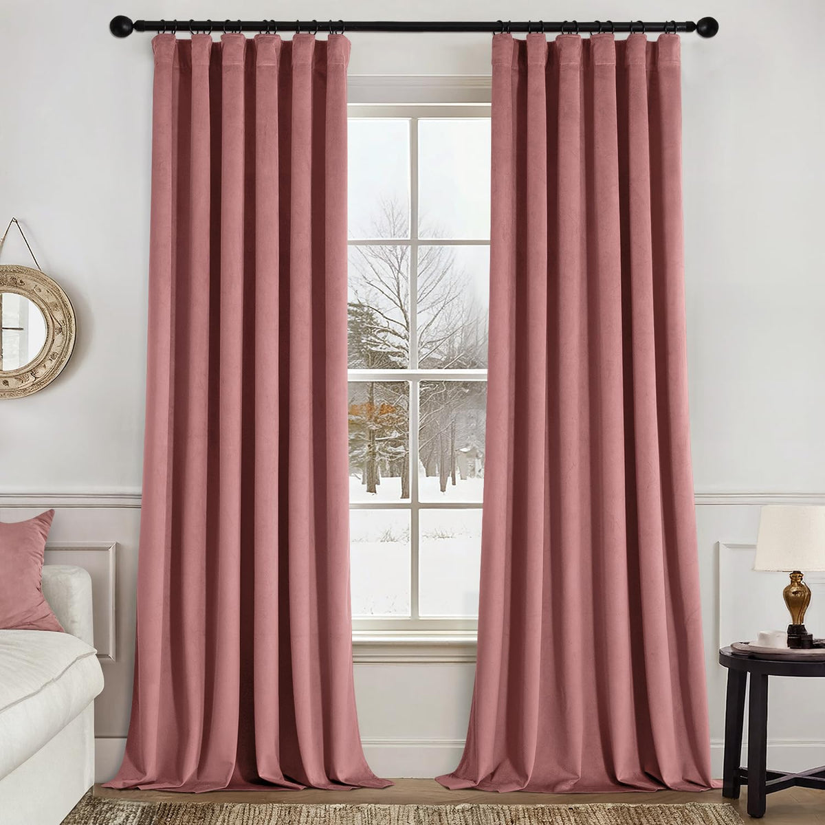 MIULEE Velvet Curtains 52x84 inches 2 Panels Olive Green Blackout Curtains