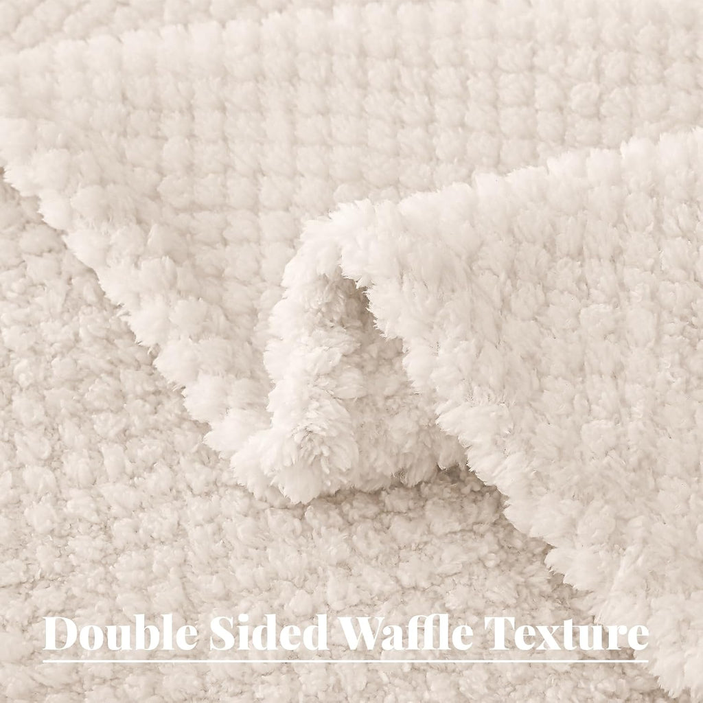 Whale Flotilla Extra Large Fuzzy Fleece Throw Blanket for Couch, 50x70 Inch Fluffy Warm Soft Jacquard Blankets for All Season, Lightweight and Cozy, Ivory