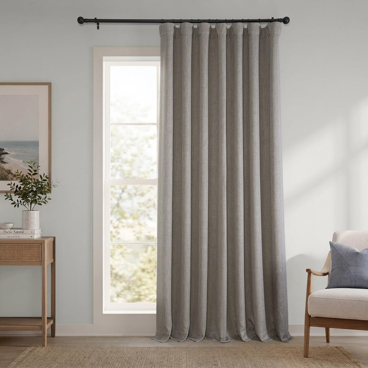 Faux Linen Curtains for Living Room (1 Panel) - 50W X 96L, Birch Taupe