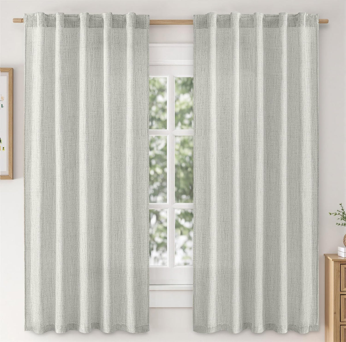MIULEE Faux Linen Curtains 90 Inch Length 2 Panels Natural Semi Sheer Curtain with Back Tab Rod Pocket, Light Filtering Window Privacy Burlap Drapes for Living Room Bedroom 42W x 90L Linen