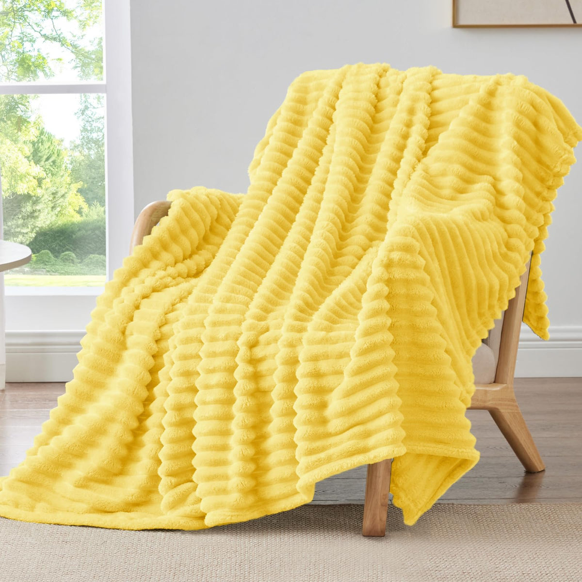 BEDELITE Ribbed Fleece Throw Blanket for Couch, Cream, 50"x60"