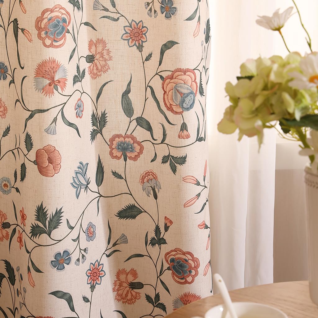 ISAENNE Designer French Linen Printed Curtains,2 Panels,71"x53"-Cornucopi