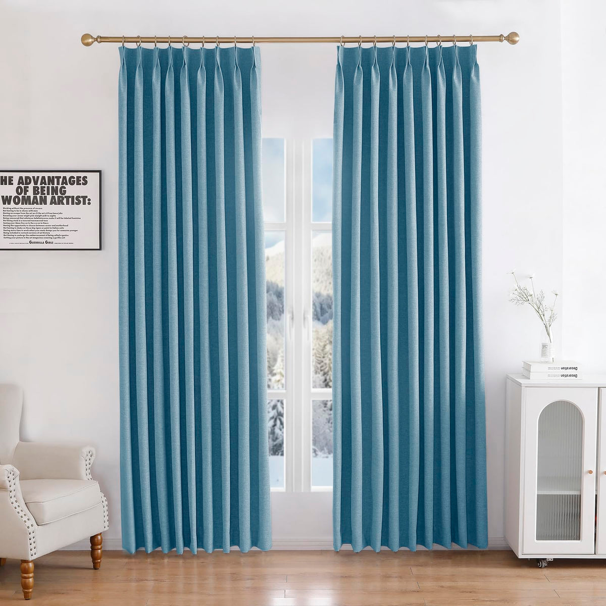 Linen 100% Blockout Curtains Pinch Pleated, 60W x 72L, 1 Panel