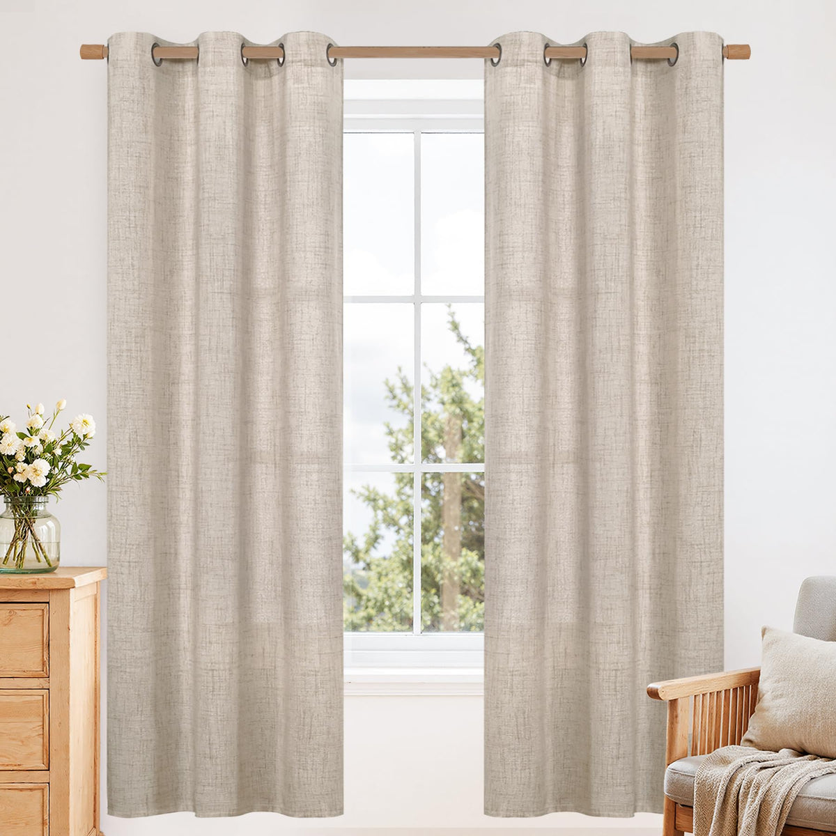 YoungsTex Linen Semi Sheer Curtains 63 Inch Length, Light Filtering Drapes