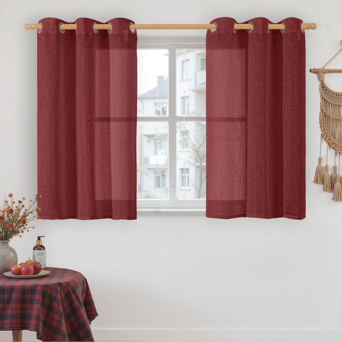 LAMIT Cream Ivory Linen Semi Sheer Curtains 84 inch Length for Bedroom