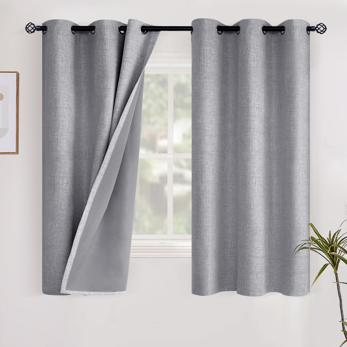 YoungsTex Linen Blackout Curtains 63 Inch Length Bedroom Beige Darkening