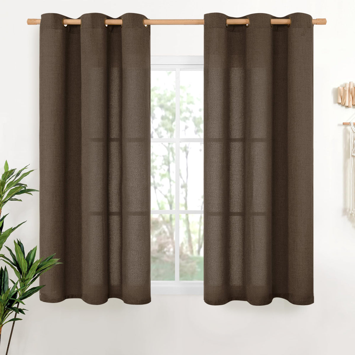 YoungsTex Linen Semi Sheer Curtains 63 Inch Length, Light Filtering Drapes