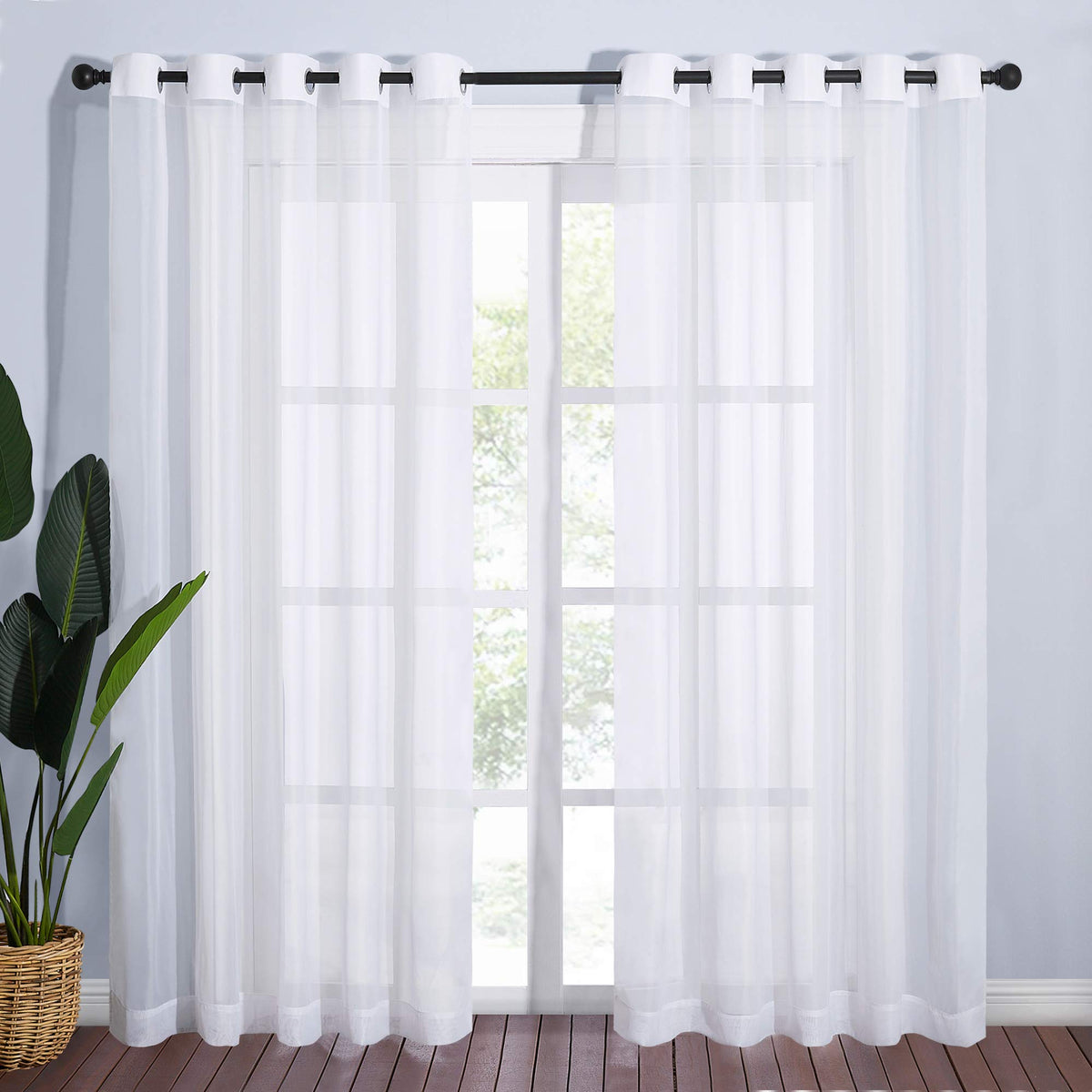 NICETOWN White Sheer Curtains & Drapes 96 inches Long for Living Room - Grommet Top Solid Lightweight & Airy Gauzy Window Treatments with Light Filtering for Bedroom, 2 Panels, W54 x L96
