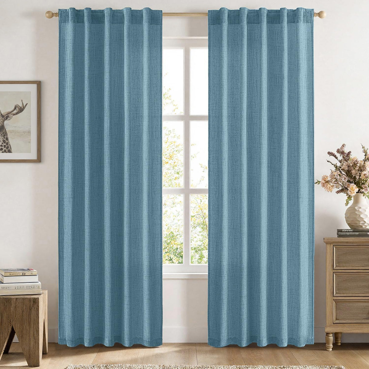 MIULEE Faux Linen Curtains 90 Inch Length 2 Panels Natural Semi Sheer Curtain with Back Tab Rod Pocket, Light Filtering Window Privacy Burlap Drapes for Living Room Bedroom 42W x 90L Linen