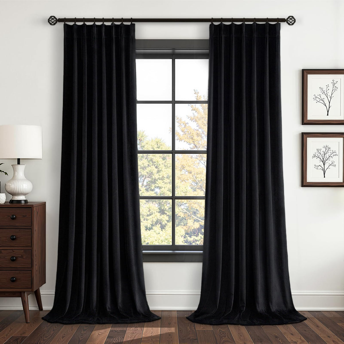 Olive Green Velvet Blackout Curtains 84 Inches 2 Panels Forest Green Elegant Vintage Pinch Pleated Drapes for Living Room Bedroom Thermal Soundproof Back Tab Window Panels,W40 x L84,Home Decor