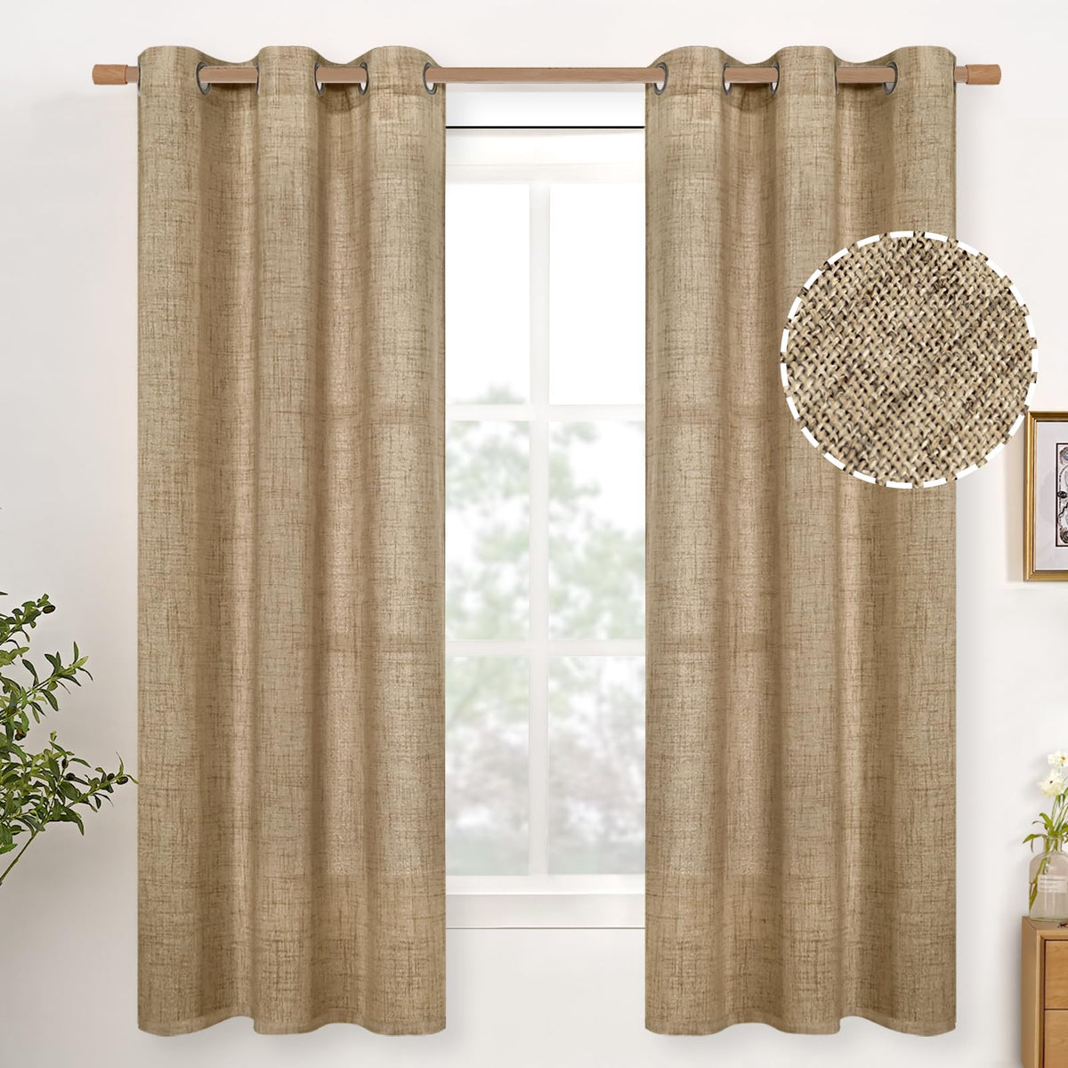 YoungsTex Linen Semi Sheer Curtains 63 Inch Length, Light Filtering Drapes