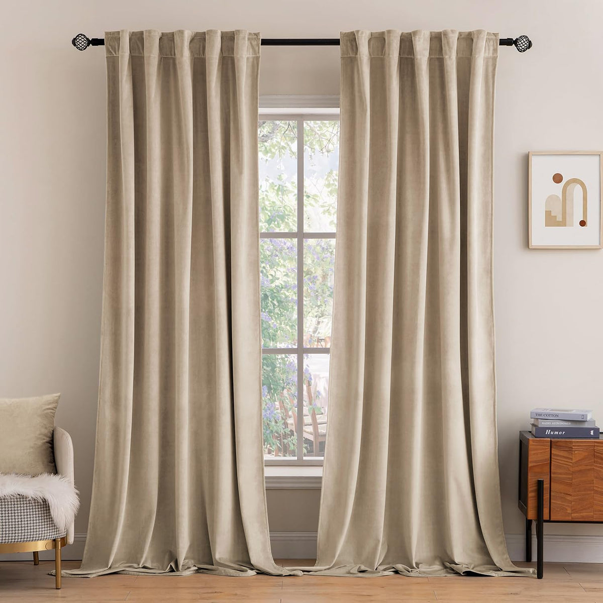 MIULEE Velvet Curtains 52x84 inches 2 Panels Olive Green Blackout Curtains