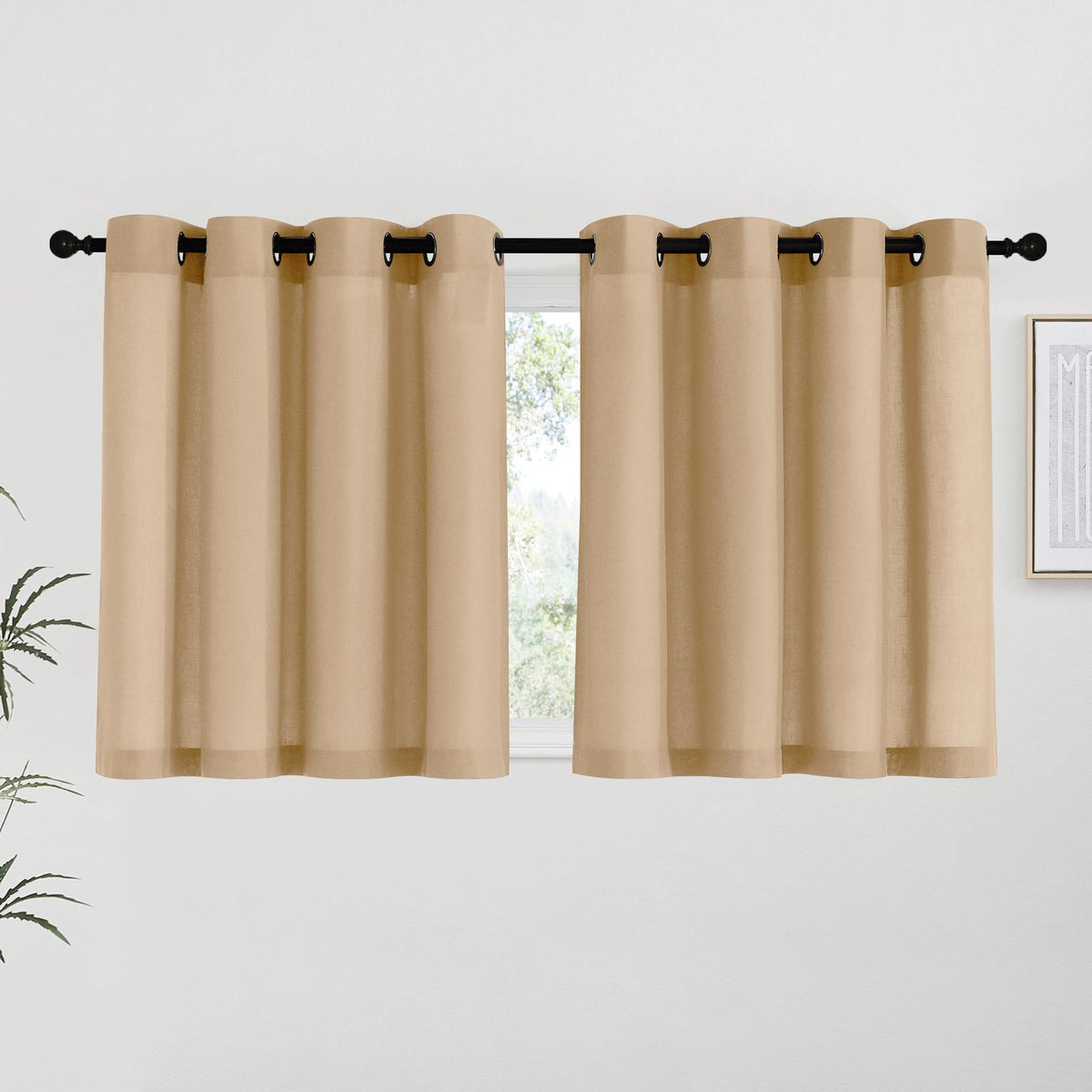 NICETOWN Natural Linen Curtains 84 inch Long 2 Panels Set, Grommet Top Thick Linen Burlap Semi Sheer Vertical Drapes Privacy Assured with Light Filtering for Bedroom/Living Room, W55 x L84