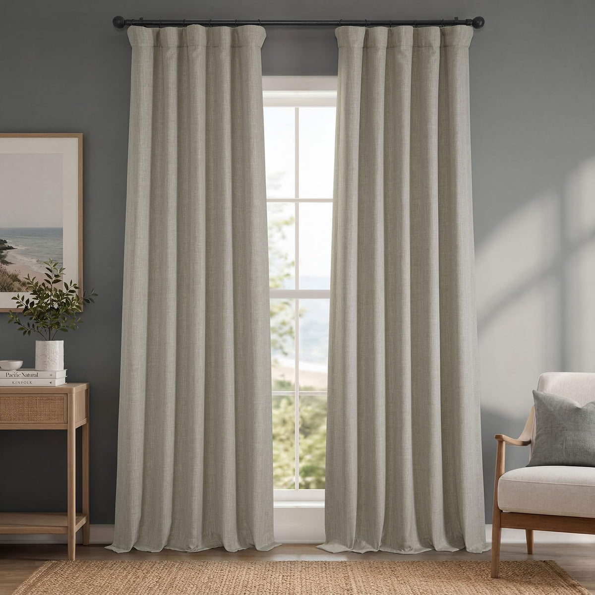Faux Linen Curtains for Living Room (1 Panel) - 50W X 96L, Birch Taupe