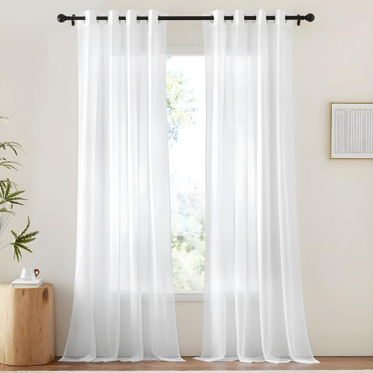NICETOWN White Sheer Curtains & Drapes 96 inches Long for Living Room - Grommet Top Solid Lightweight & Airy Gauzy Window Treatments with Light Filtering for Bedroom, 2 Panels, W54 x L96