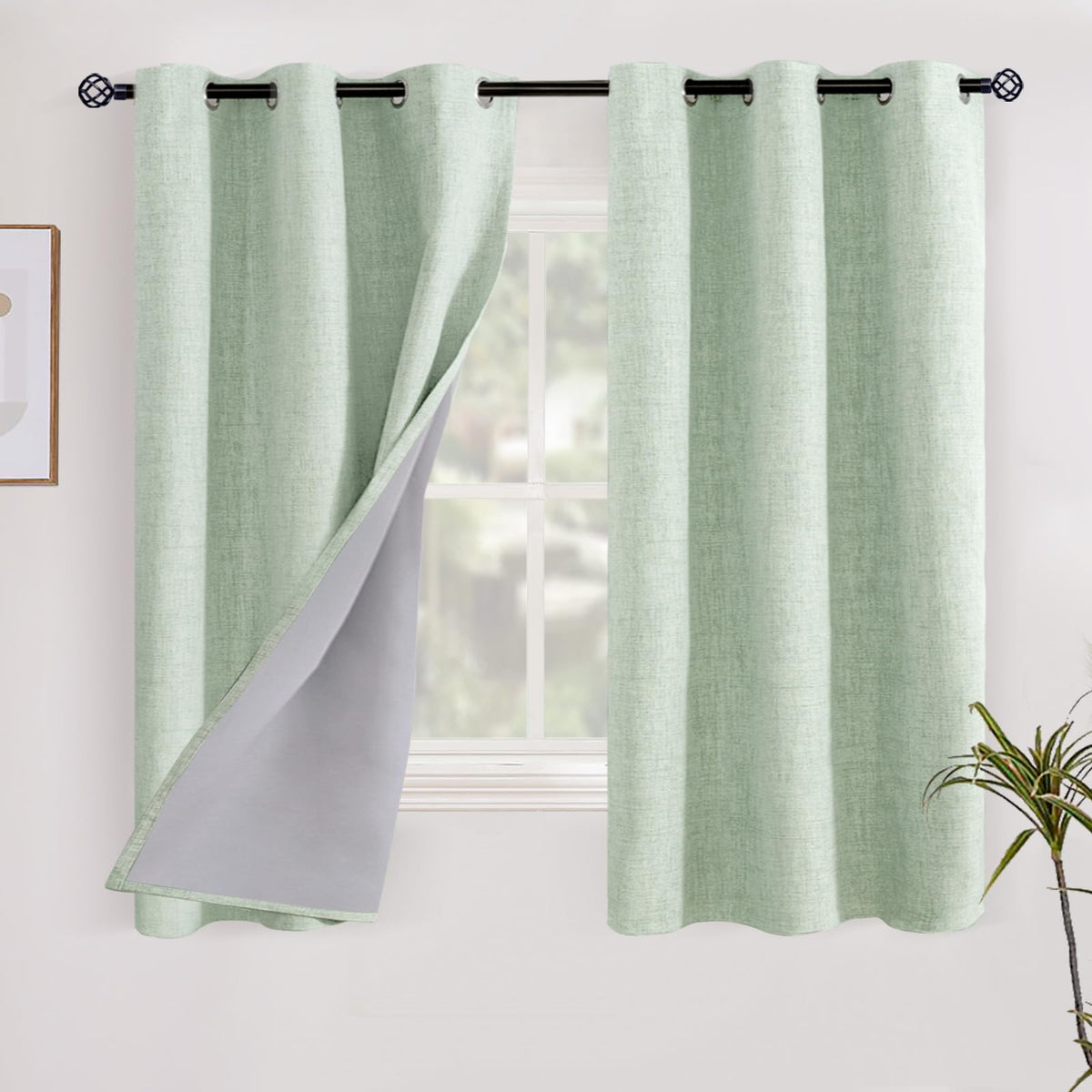 YoungsTex Linen Blackout Curtains 63 Inch Length Bedroom Beige Darkening