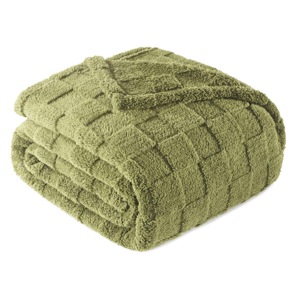 Exclusivo Mezcla 3D Checkered Fleece Throw Blanket for Couch, Ivory