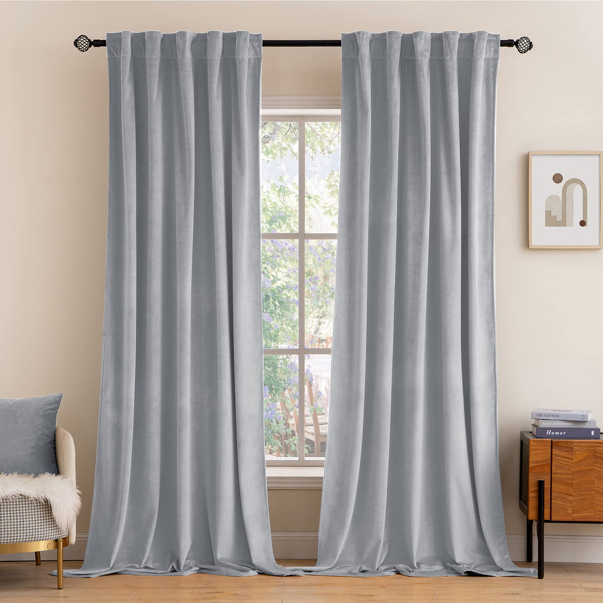 MIULEE Velvet Curtains 52x84 inches 2 Panels Olive Green Blackout Curtains