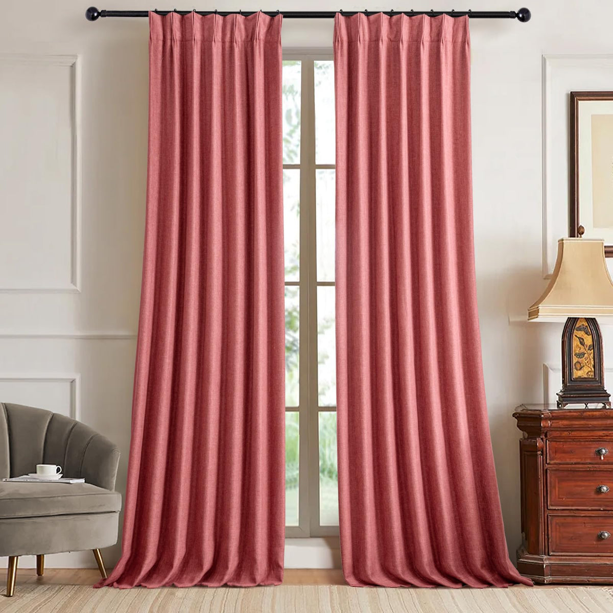 IVAPUPU Natural Linen Blend Blackout Curtains for Bedroom 108 Inch Long