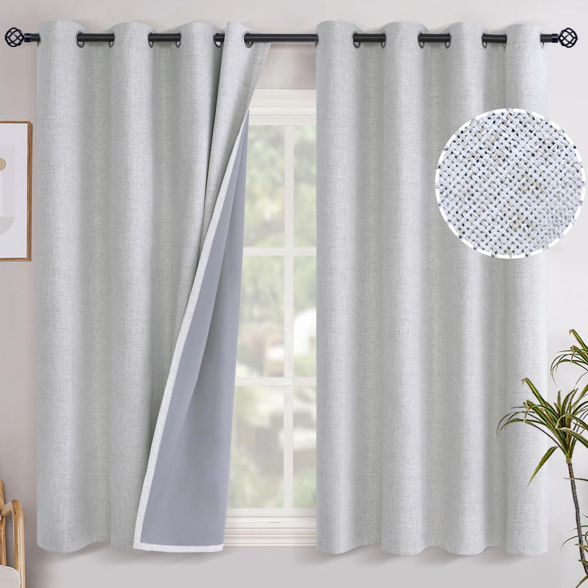 YoungsTex Linen Blackout Curtains 63 Inch Length Bedroom Beige Darkening