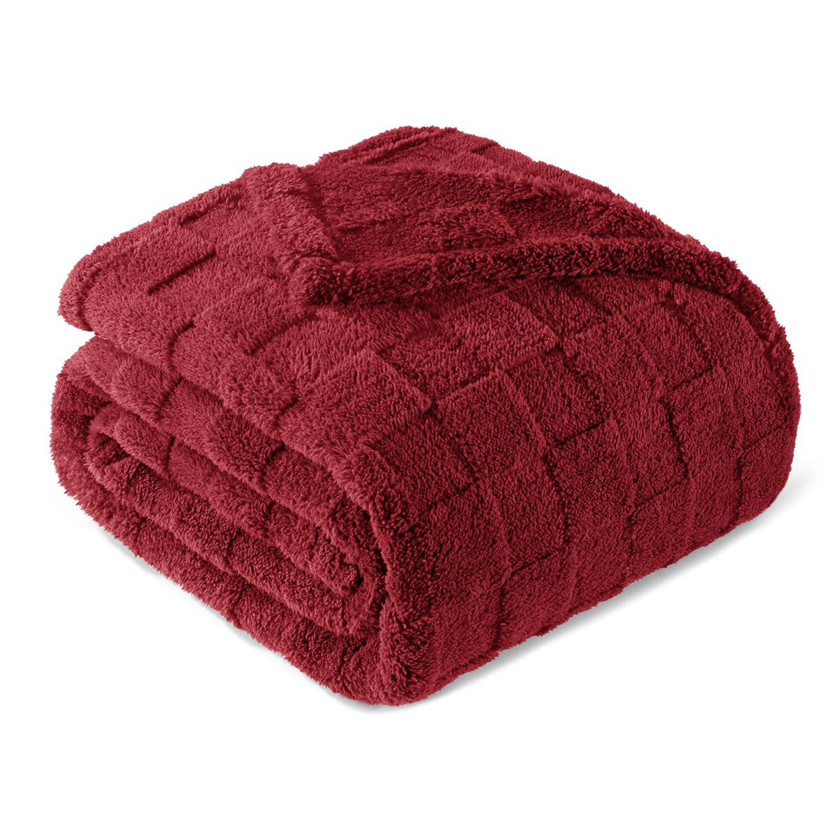 Exclusivo Mezcla 3D Checkered Fleece Throw Blanket for Couch, Ivory