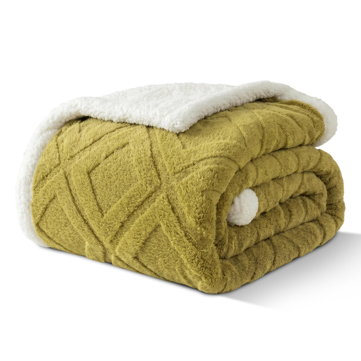 Sherpa Throw Blanket for Couch, and Bed, Queen 90"x90", Mustard