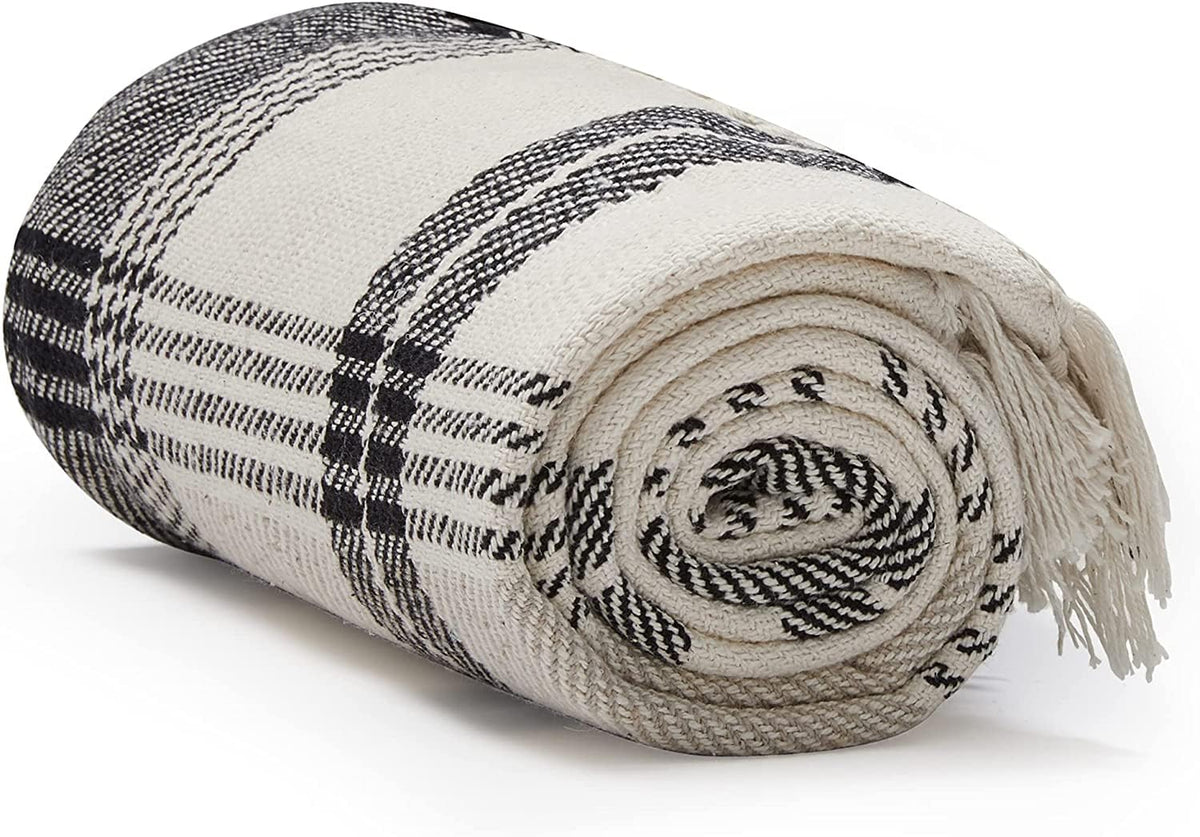 Americanflat 50x60 Throw Blanket - Soft and Breathable Cotton Throw Blanket for Couch, Bed, Chair - Decorative Blankets Perfect for Home, Office, or Outdoor Use - Cream Herringbone Design