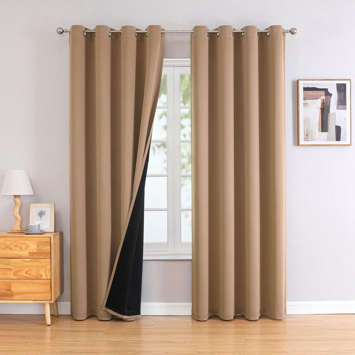 ChrisDowa 100% Blackout Curtains for Bedroom 63 Inch Long with Black Liner